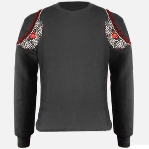 NWT ANTHROPOLOGIE Hemant & Nandita Size Large Jeweled Shoulder Sweatshirt Gray